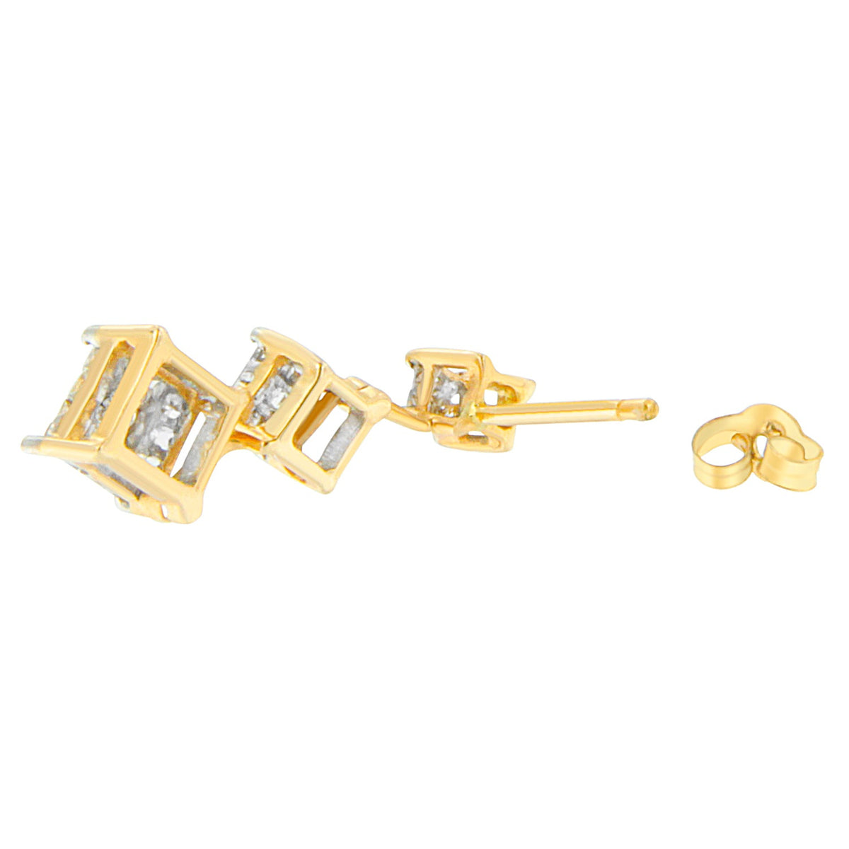 14K Yellow Gold 1 cttw Princess Cut Diamond Earrings (H-I, SI1-SI2) - LinkagejewelrydesignLinkagejewelrydesign