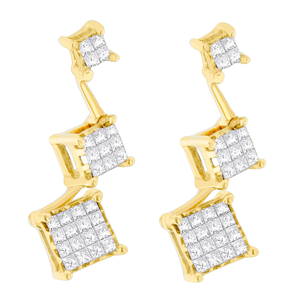 14K Yellow Gold 1 cttw Princess Cut Diamond Earrings (H-I, SI1-SI2) - LinkagejewelrydesignLinkagejewelrydesign