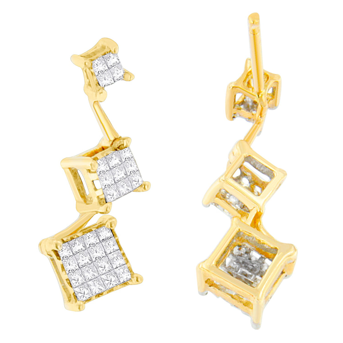 14K Yellow Gold 1 cttw Princess Cut Diamond Earrings (H-I, SI1-SI2) - LinkagejewelrydesignLinkagejewelrydesign