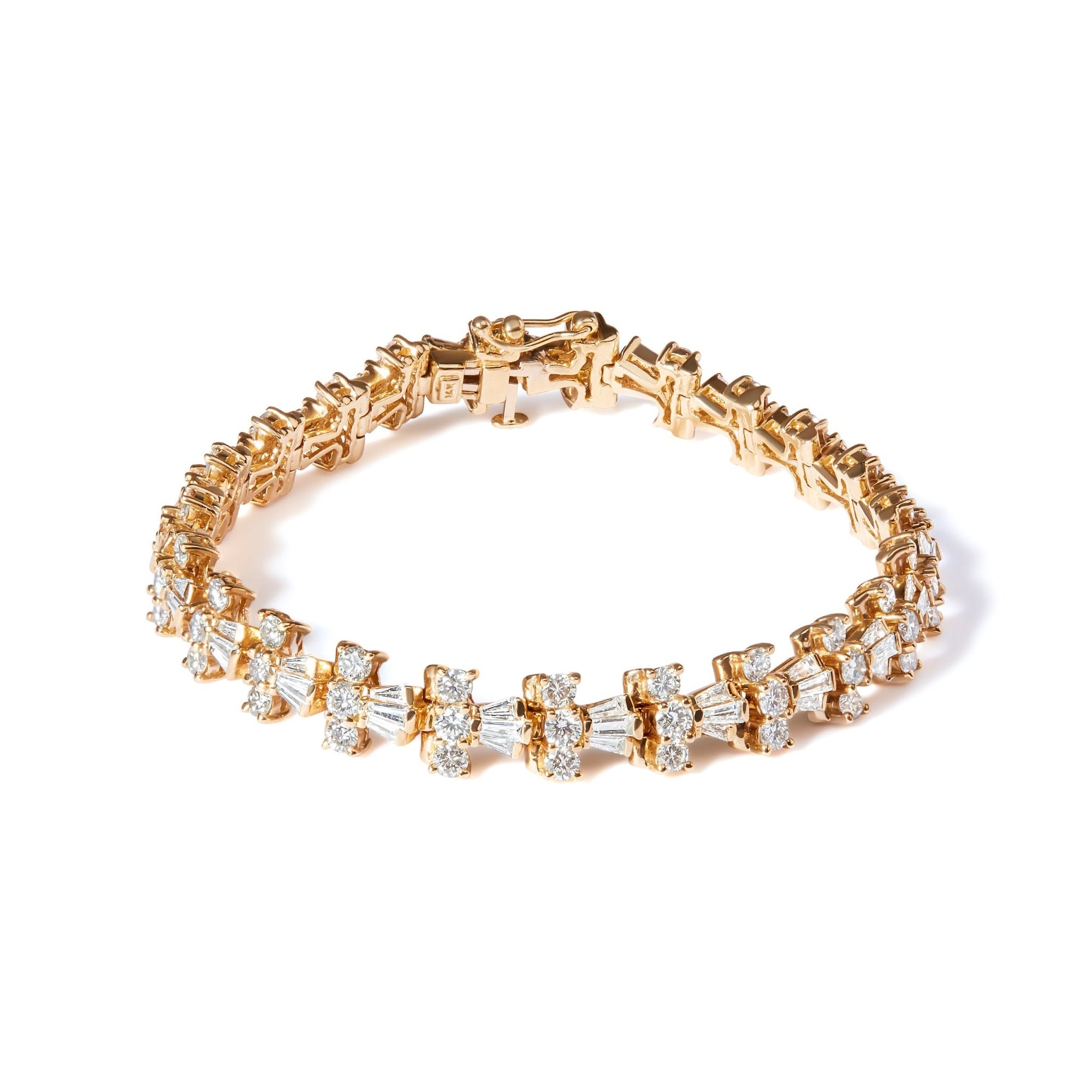 14K Yellow Gold 10 1/2 Cttw Diamond Tapered Baguette Sunburst Link Bracelet (H-I Color, SI1-SI2 Clarity) - Size 7.25" - LinkagejewelrydesignLinkagejewelrydesign