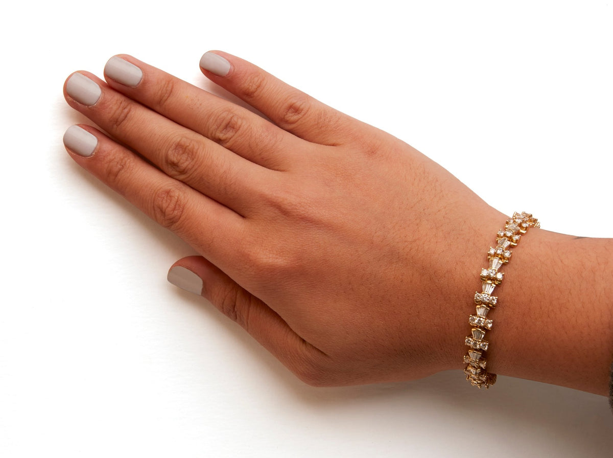 14K Yellow Gold 10 1/2 Cttw Diamond Tapered Baguette Sunburst Link Bracelet (H-I Color, SI1-SI2 Clarity) - Size 7.25" - LinkagejewelrydesignLinkagejewelrydesign