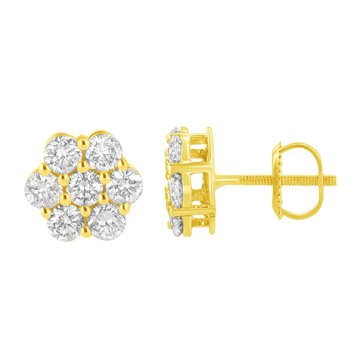 14K Yellow Gold 1.0 Cttw Diamond Flower Earring (J-K Color, I1-I2 Clarity) - LinkagejewelrydesignLinkagejewelrydesign