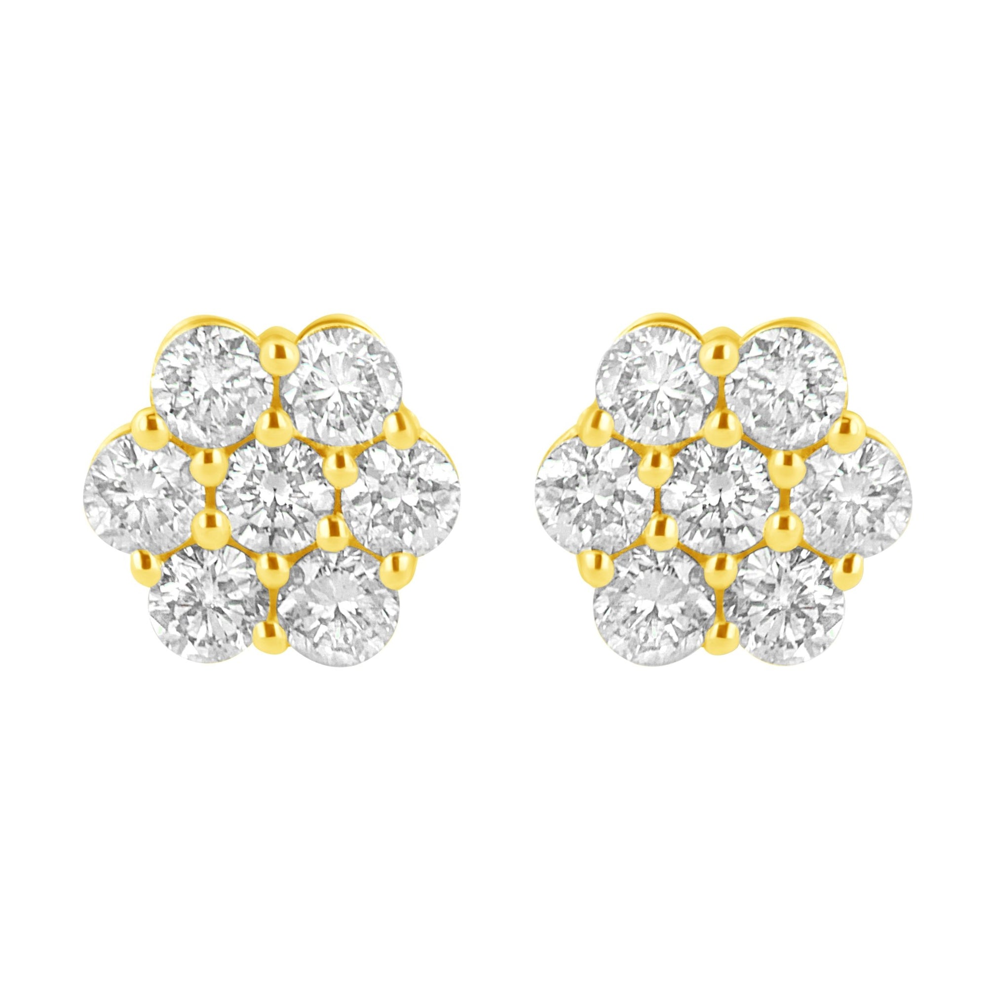 14K Yellow Gold 1.0 Cttw Diamond Flower Earring (J-K Color, I1-I2 Clarity) - LinkagejewelrydesignLinkagejewelrydesign