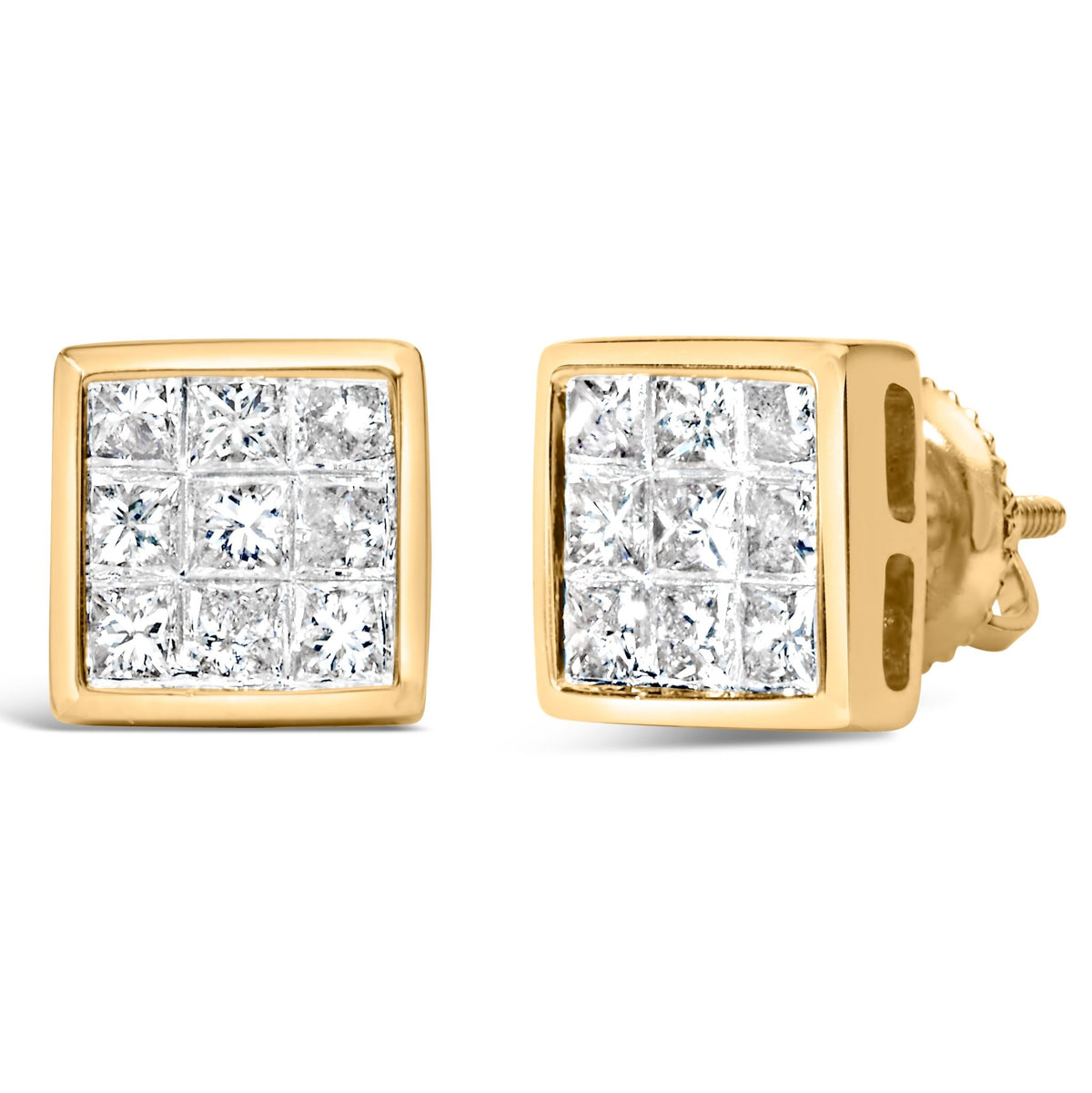 14K Yellow Gold 1.0 Cttw Princess Cut Diamond Composite Stud Earrings with Screw Backs (J-K Color, SI1-SI2 Clarity) - LinkagejewelrydesignLinkagejewelrydesign