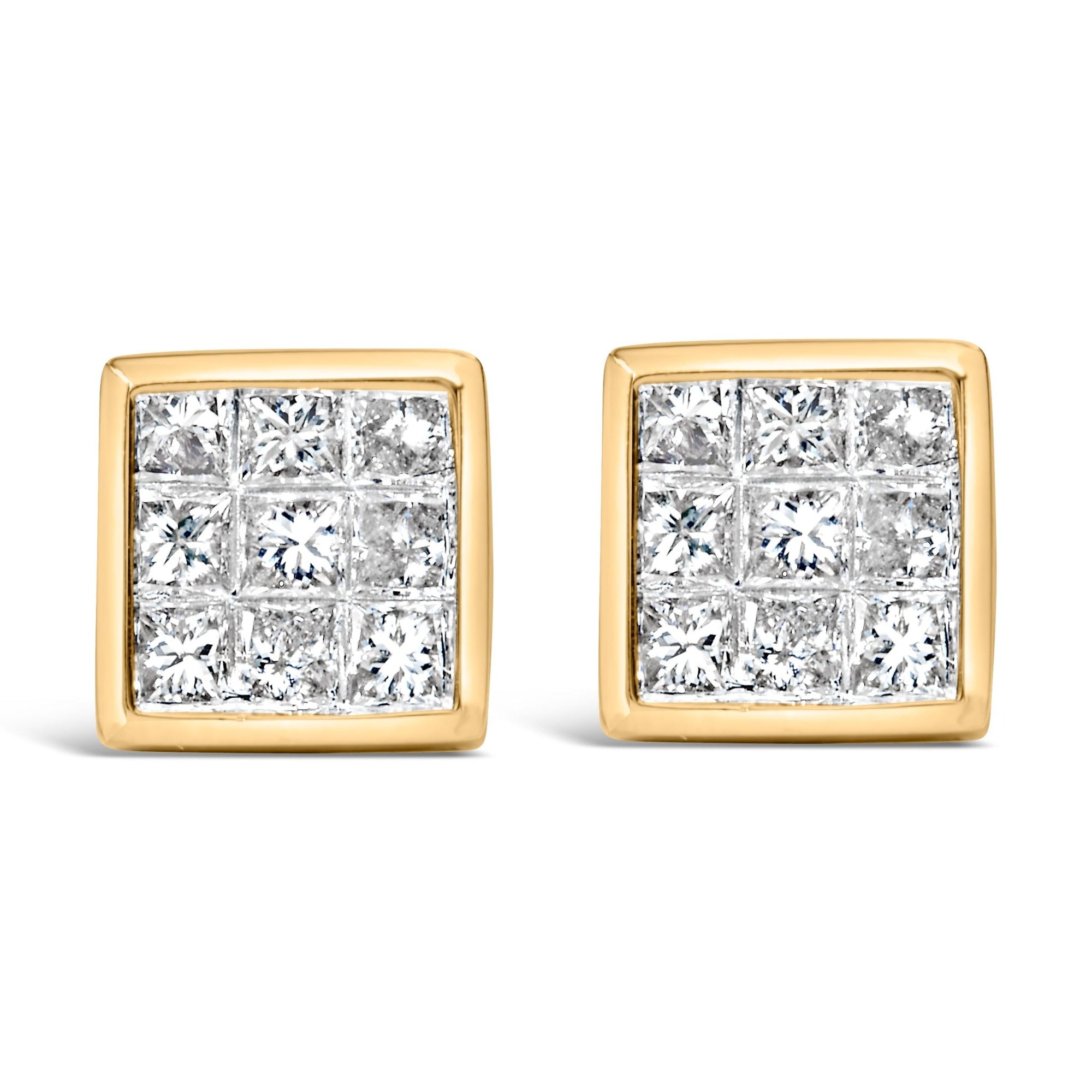 14K Yellow Gold 1.0 Cttw Princess Cut Diamond Composite Stud Earrings with Screw Backs (J-K Color, SI1-SI2 Clarity) - LinkagejewelrydesignLinkagejewelrydesign