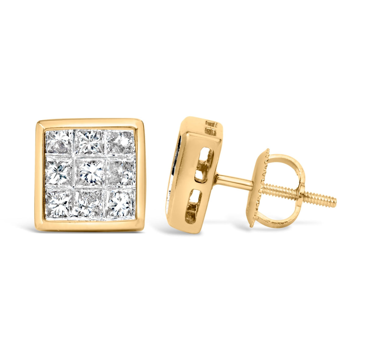14K Yellow Gold 1.0 Cttw Princess Cut Diamond Composite Stud Earrings with Screw Backs (J-K Color, SI1-SI2 Clarity) - LinkagejewelrydesignLinkagejewelrydesign