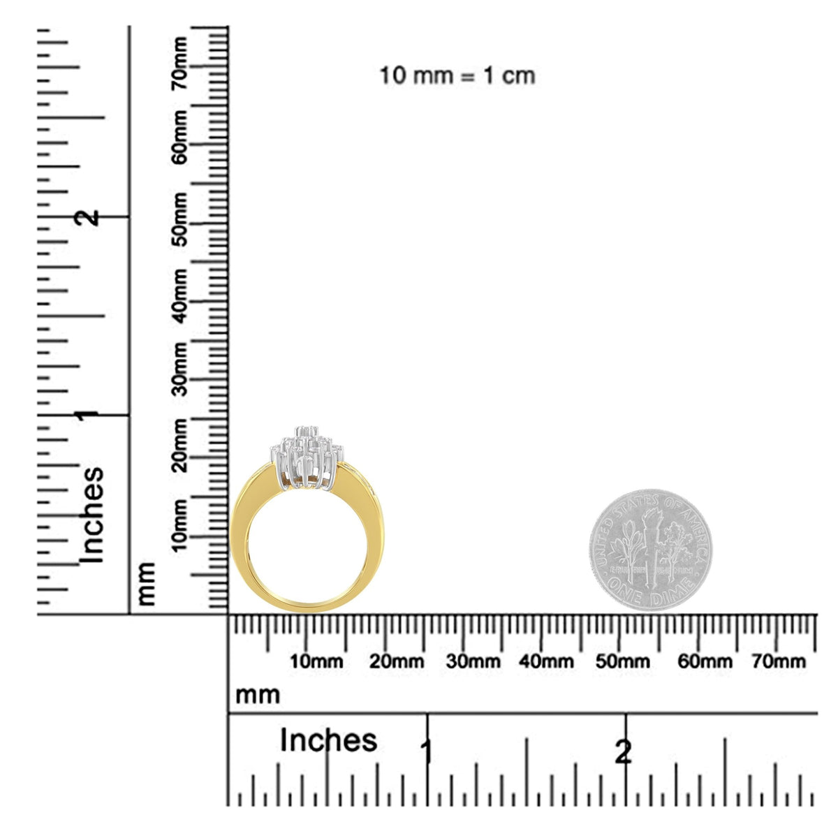 14K Yellow Gold 1.0 Cttw Round & Baguette Cut Diamond Floral Cluster Double-Channel Flared Band Cocktail Statement Ring (H-I Color, SI2-I1 Clarity) - Ring Size 7 - LinkagejewelrydesignLinkagejewelrydesign