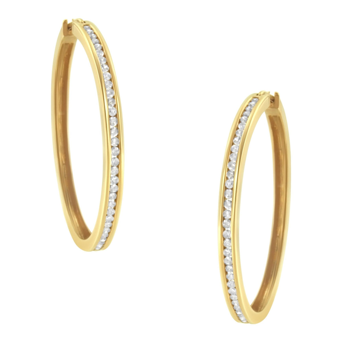 14K Yellow Gold 1.0 Cttw Round Brilliant Cut Diamond Channel Set Circle Hoop Earrings (I-J Color, I1-I2 Clarity) - LinkagejewelrydesignLinkagejewelrydesign