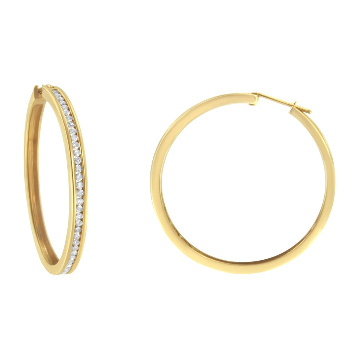 14K Yellow Gold 1.0 Cttw Round Brilliant Cut Diamond Channel Set Circle Hoop Earrings (I-J Color, I1-I2 Clarity) - LinkagejewelrydesignLinkagejewelrydesign