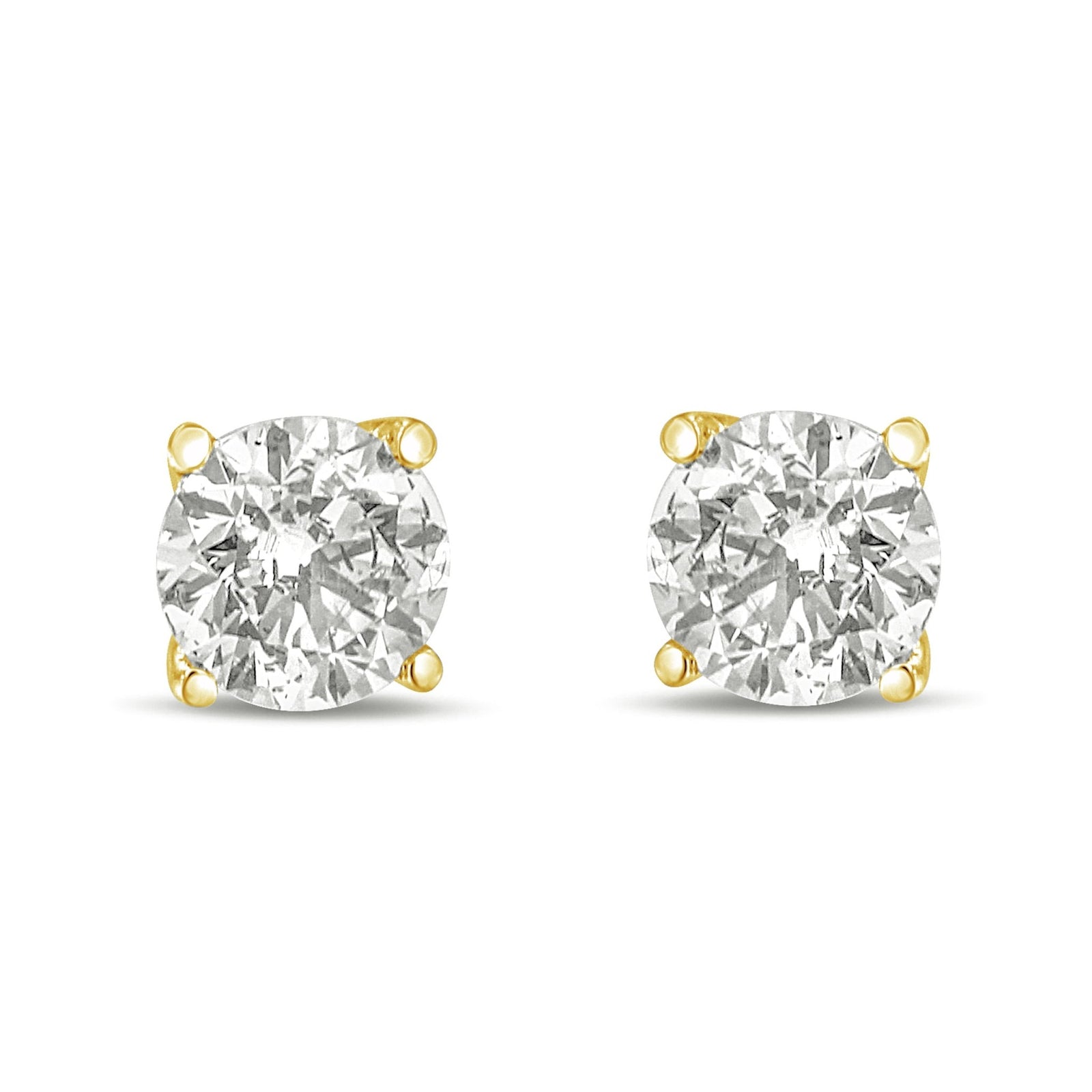14K Yellow Gold 1.0 Cttw Round Brilliant Cut Lab Grown White Diamond 4-Prong Classic Solitaire Stud Earrings (G-H Color, VVS2-VS1 Clarity) - LinkagejewelrydesignLinkagejewelrydesign