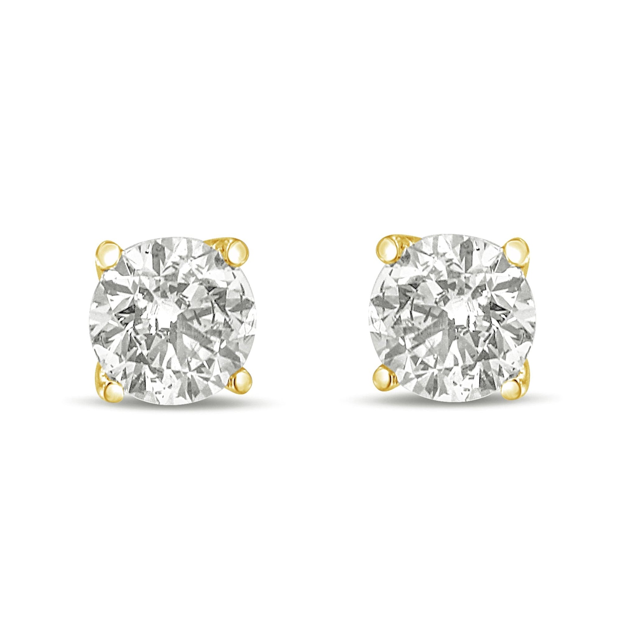 14K Yellow Gold 1.0 Cttw Round Brilliant Cut Lab Grown White Diamond 4-Prong Classic Solitaire Stud Earrings (G-H Color, VVS2-VS1 Clarity) - LinkagejewelrydesignLinkagejewelrydesign