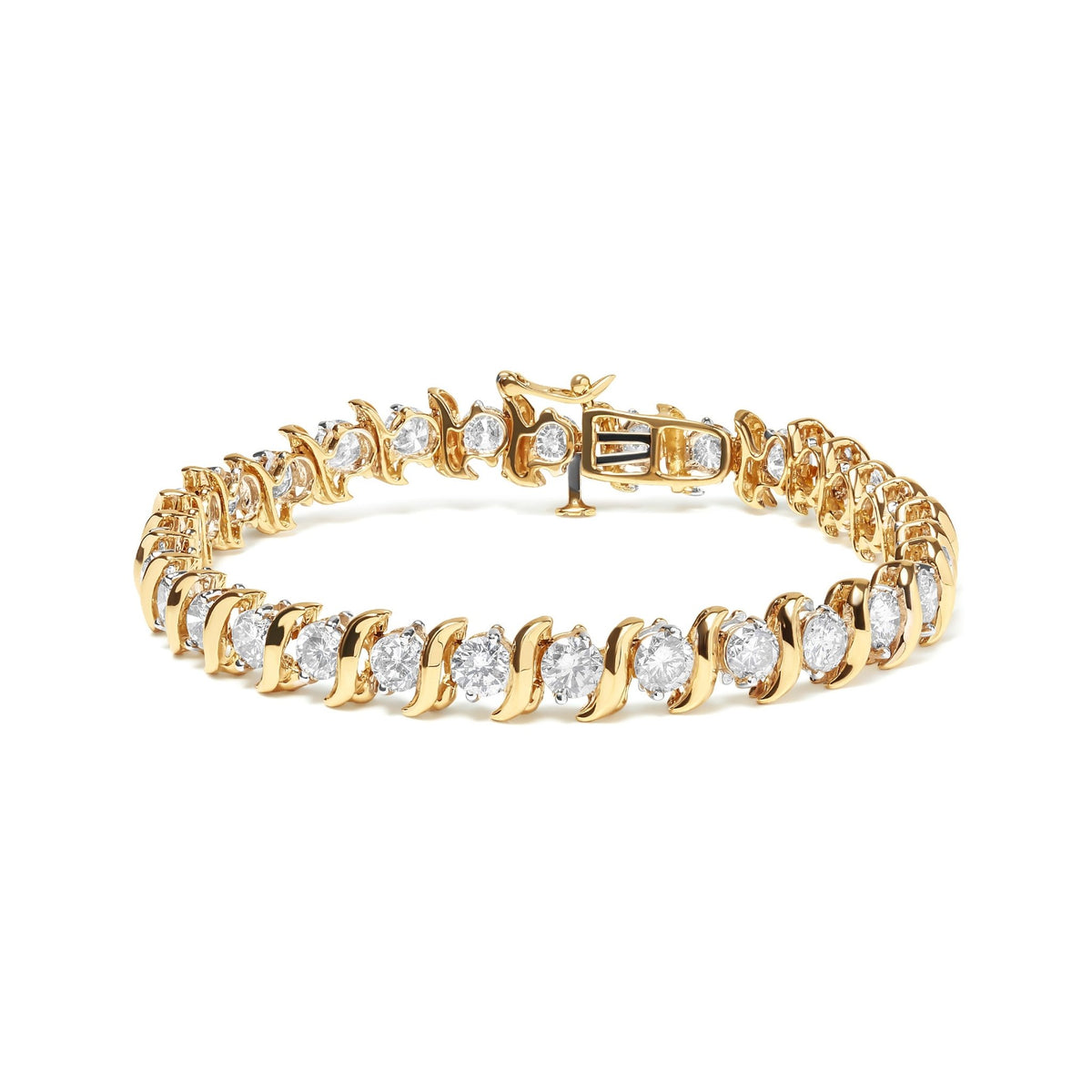 14K Yellow Gold 10.0 Cttw 2-Prong Set Round Cut Diamond S-Link Bracelet (J-K Color, SI2-I1 Clarity) -7.5&quot; Inches - LinkagejewelrydesignLinkagejewelrydesign