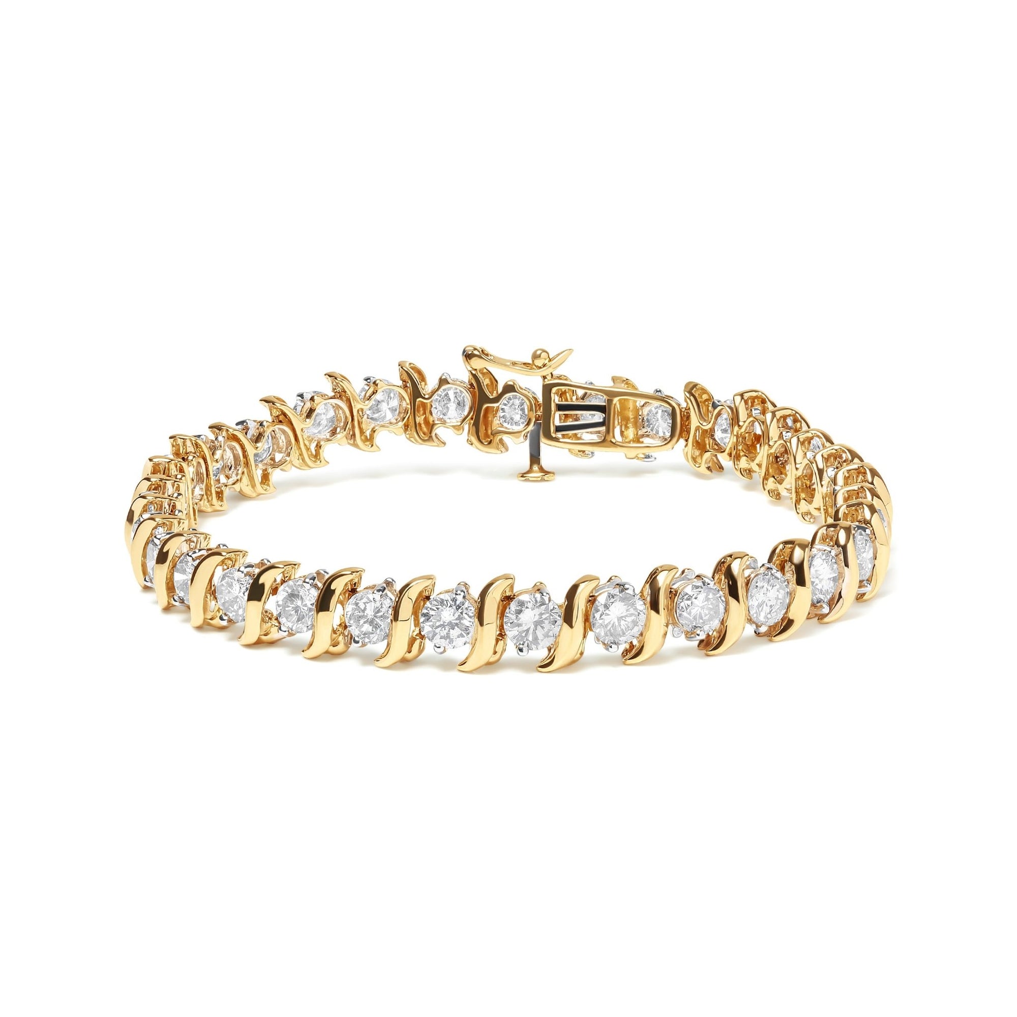 14K Yellow Gold 10.0 Cttw 2-Prong Set Round Cut Diamond S-Link Bracelet (J-K Color, SI2-I1 Clarity) -7.5" Inches - LinkagejewelrydesignLinkagejewelrydesign