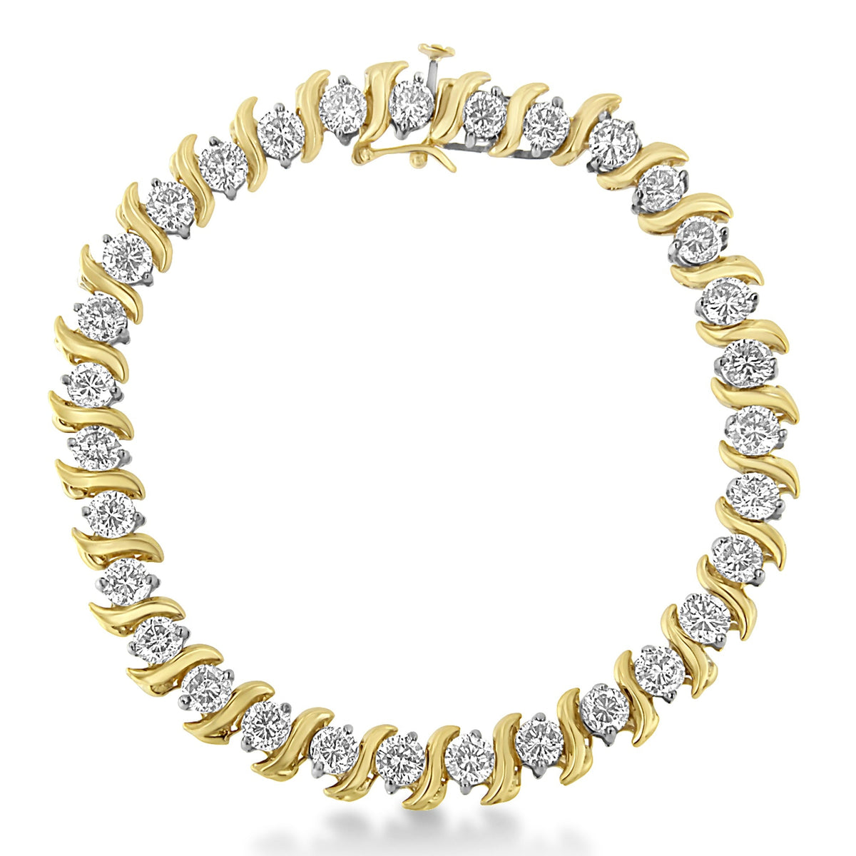 14K Yellow Gold 10.0 Cttw 2-Prong Set Round Cut Diamond S-Link Bracelet (J-K Color, SI2-I1 Clarity) -7.5&quot; Inches - LinkagejewelrydesignLinkagejewelrydesign