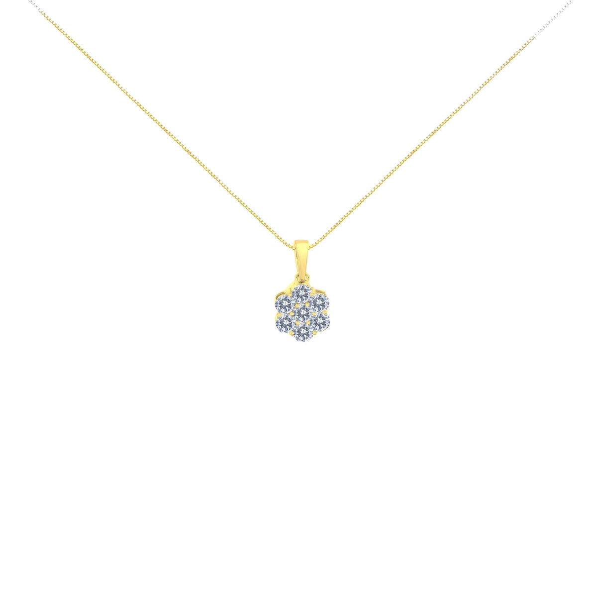 14K Yellow Gold 1.00 Cttw Brilliant Round-Cut Diamond 7 Stone Floral Cluster 18&quot; Pendant Necklace (H-I Color, SI2-I1 Clarity) - LinkagejewelrydesignLinkagejewelrydesign