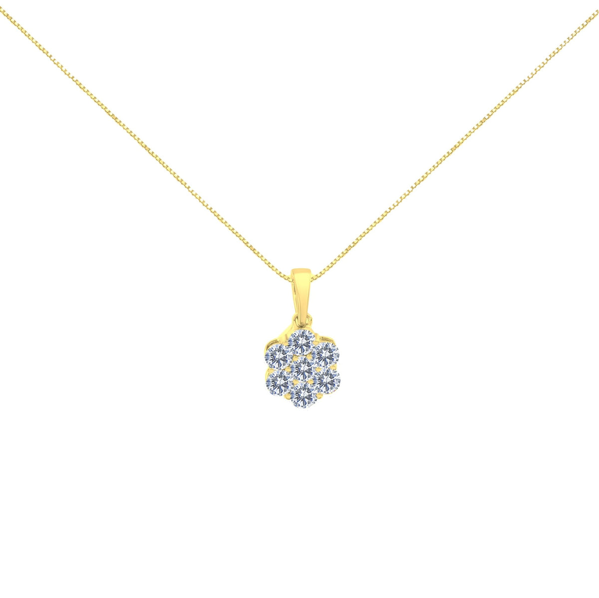 14K Yellow Gold 1.00 Cttw Brilliant Round-Cut Diamond 7 Stone Floral Cluster 18&quot; Pendant Necklace (H-I Color, SI2-I1 Clarity) - LinkagejewelrydesignLinkagejewelrydesign