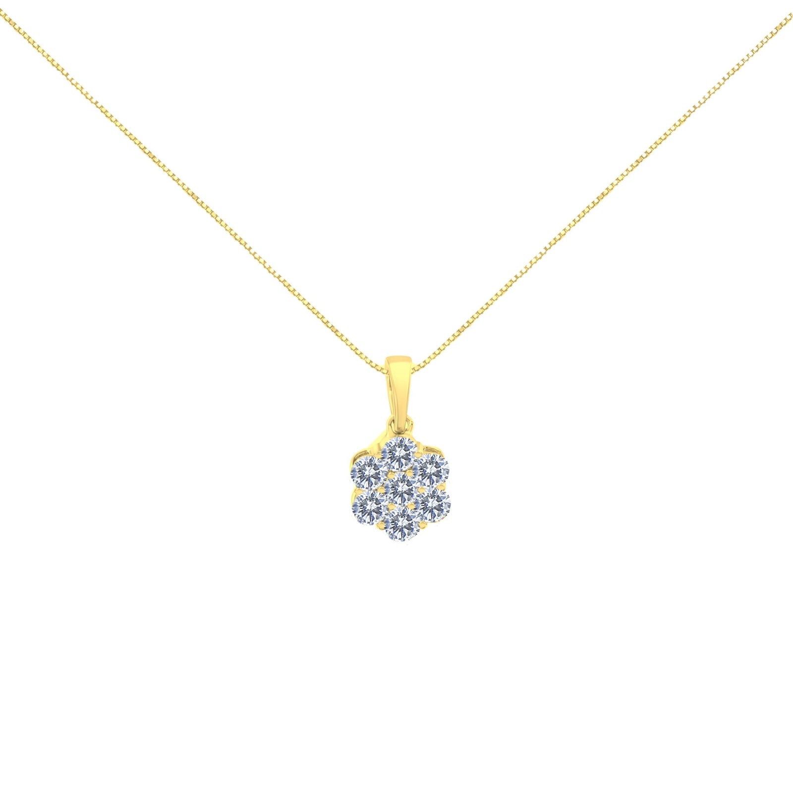 14K Yellow Gold 1.00 Cttw Brilliant Round-Cut Diamond 7 Stone Floral Cluster 18" Pendant Necklace (H-I Color, SI2-I1 Clarity) - LinkagejewelrydesignLinkagejewelrydesign