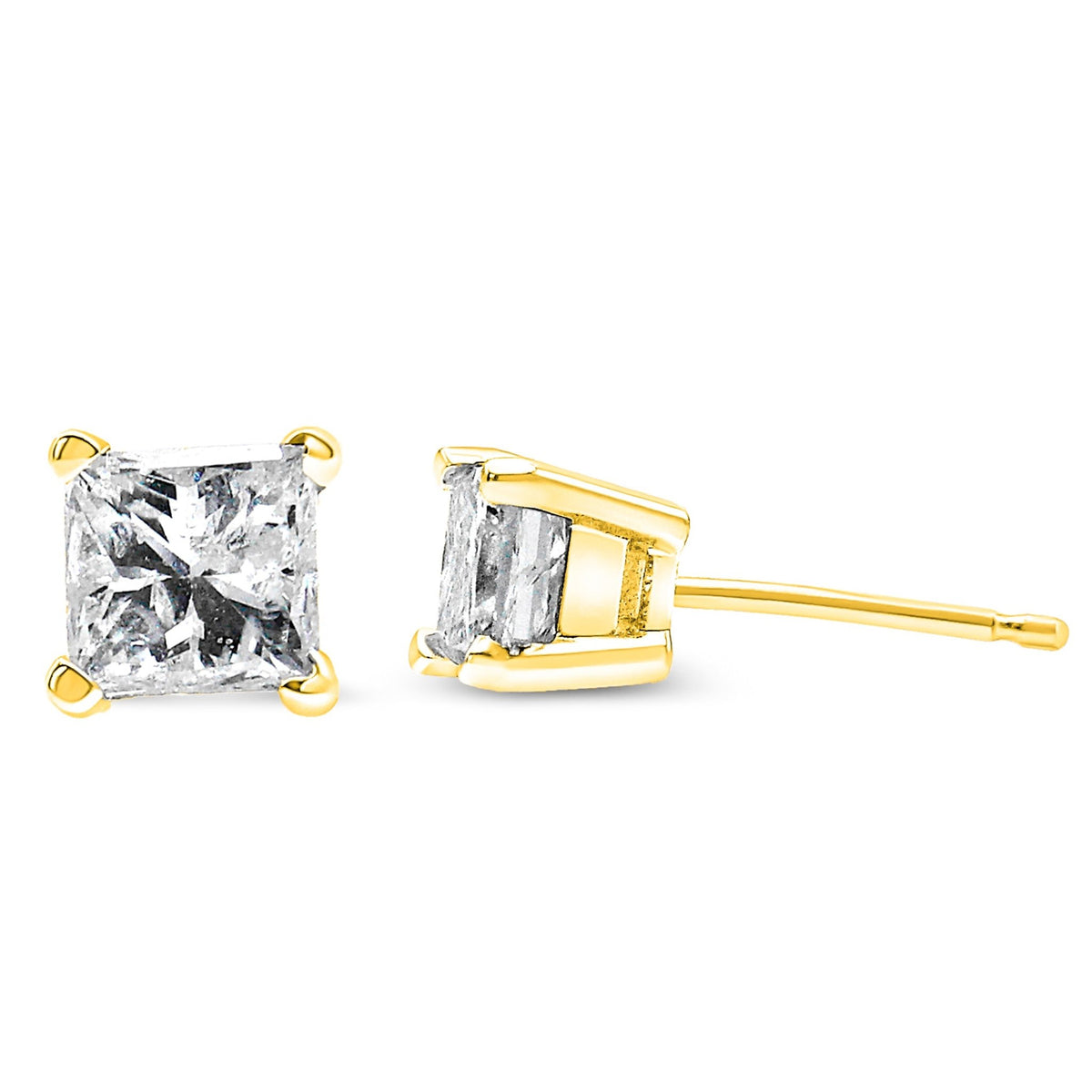 14K Yellow Gold 1.00 Cttw Princess-Cut Square Near Colorless Diamond Classic 4-Prong Solitaire Stud Earrings (J-K Color, I1-I2 Clarity) - LinkagejewelrydesignLinkagejewelrydesign