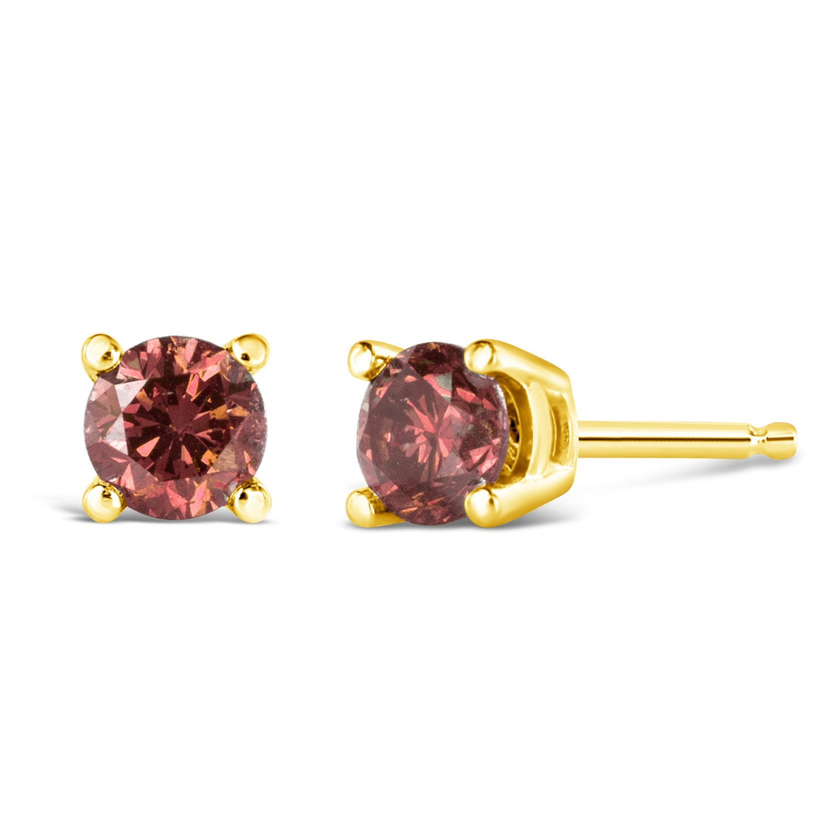 14K Yellow Gold 1.00 Cttw Round Brilliant Cut Lab Grown Pink Diamond 4 - Prong Classic Solitaire Earrings (Pink Color, VVS2 - VS1 Clarity) - LinkagejewelrydesignLinkagejewelrydesign