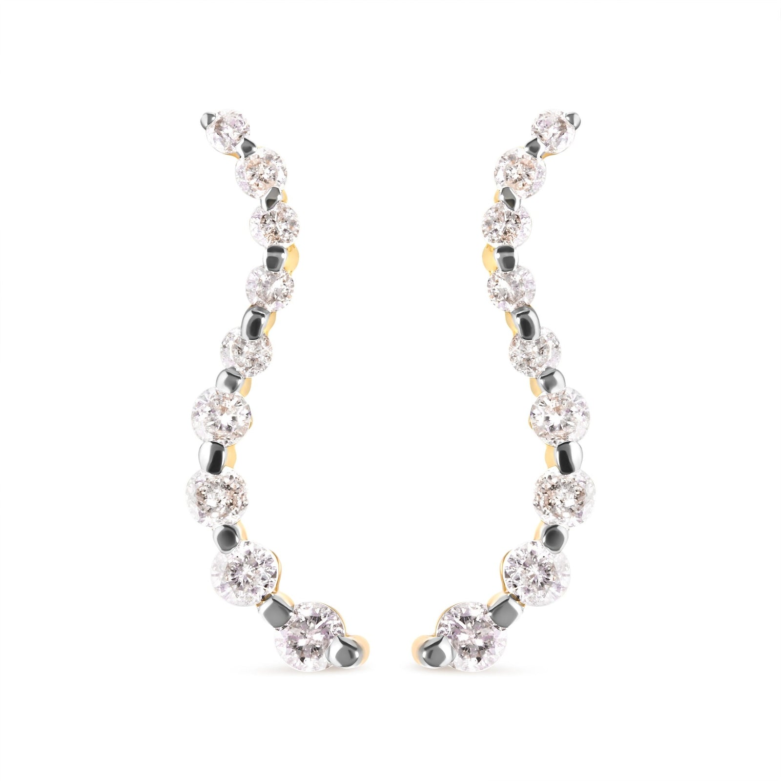 14K Yellow Gold 1.00 Cttw Round-Cut Diamond Graduated Journey Stud Earrings (I-J Color, I2-I3 Clarity) - LinkagejewelrydesignLinkagejewelrydesign