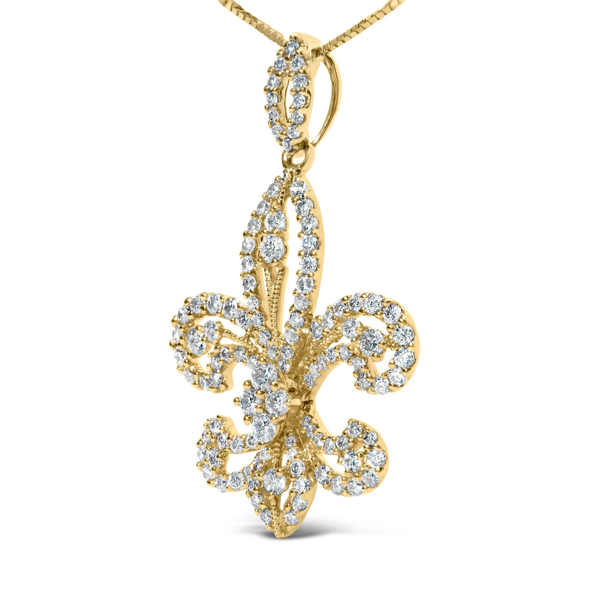 14K Yellow Gold 1.00 Cttw Round Diamond Fleur De Lis 18&quot; Pendant Necklace (H-I Color, SI2-I1 Clarity) - LinkagejewelrydesignLinkagejewelrydesign
