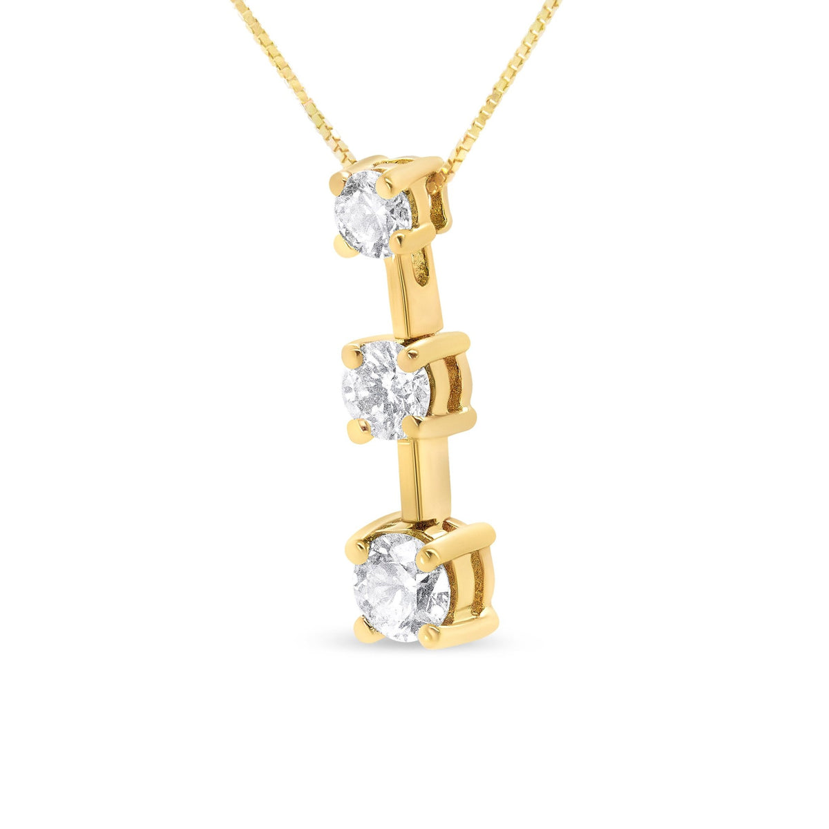 14K Yellow Gold 1.00 Cttw Round Diamond Three-Stone Drop Pendant 18&quot; Necklace - (H-I Color, SI1-SI2 Clarity) - LinkagejewelrydesignLinkagejewelrydesign
