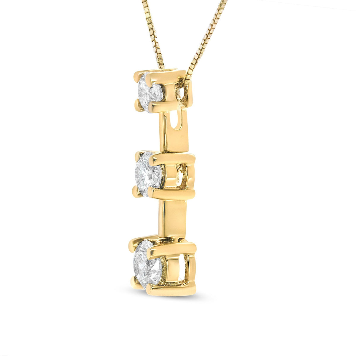 14K Yellow Gold 1.00 Cttw Round Diamond Three-Stone Drop Pendant 18&quot; Necklace - (H-I Color, SI1-SI2 Clarity) - LinkagejewelrydesignLinkagejewelrydesign