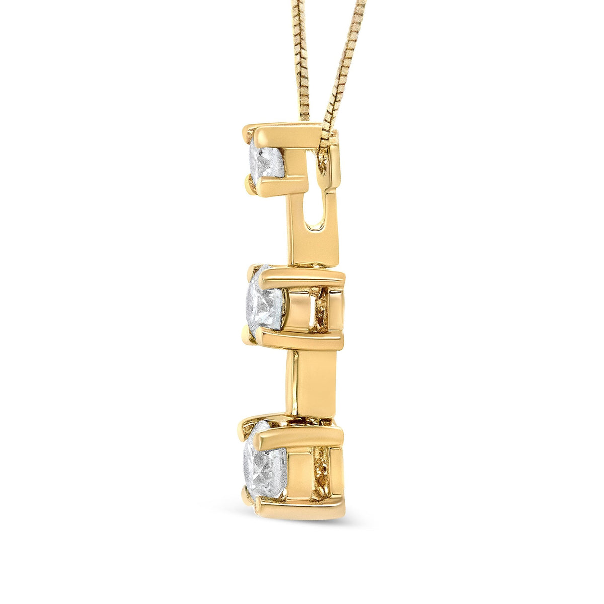 14K Yellow Gold 1.00 Cttw Round Diamond Three-Stone Drop Pendant 18&quot; Necklace - (H-I Color, SI1-SI2 Clarity) - LinkagejewelrydesignLinkagejewelrydesign