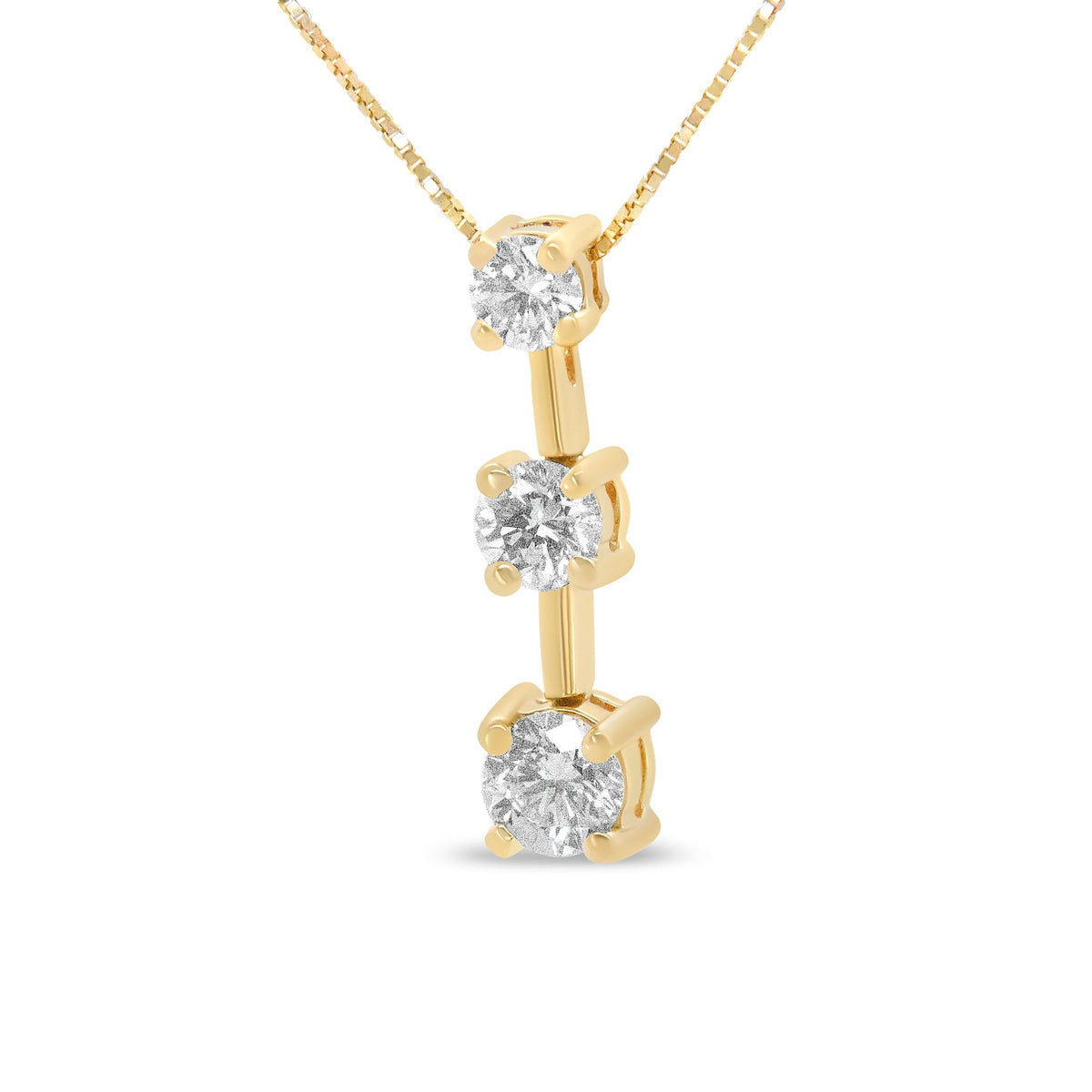 14K Yellow Gold 1.00 Cttw Round Diamond Three-Stone Drop Pendant 18&quot; Necklace - (H-I Color, SI1-SI2 Clarity) - LinkagejewelrydesignLinkagejewelrydesign