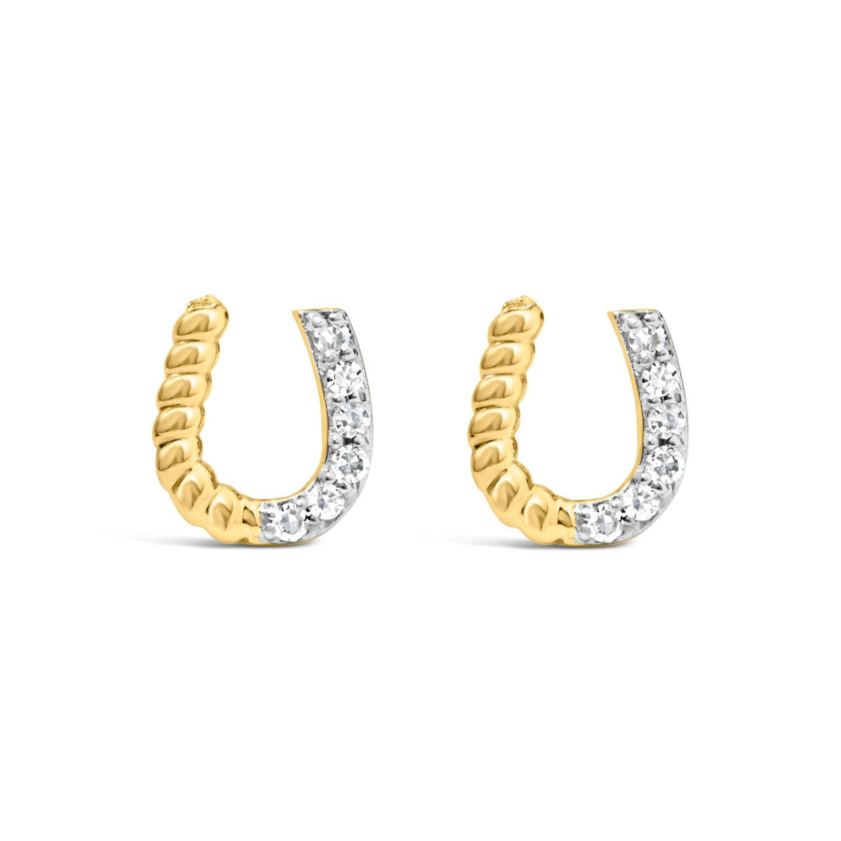14K Yellow Gold 1/10 Cttw Diamond and Braided Horseshoe Stud Earrings (I - J Color, I1 - I2 Clarity) - LinkagejewelrydesignLinkagejewelrydesign