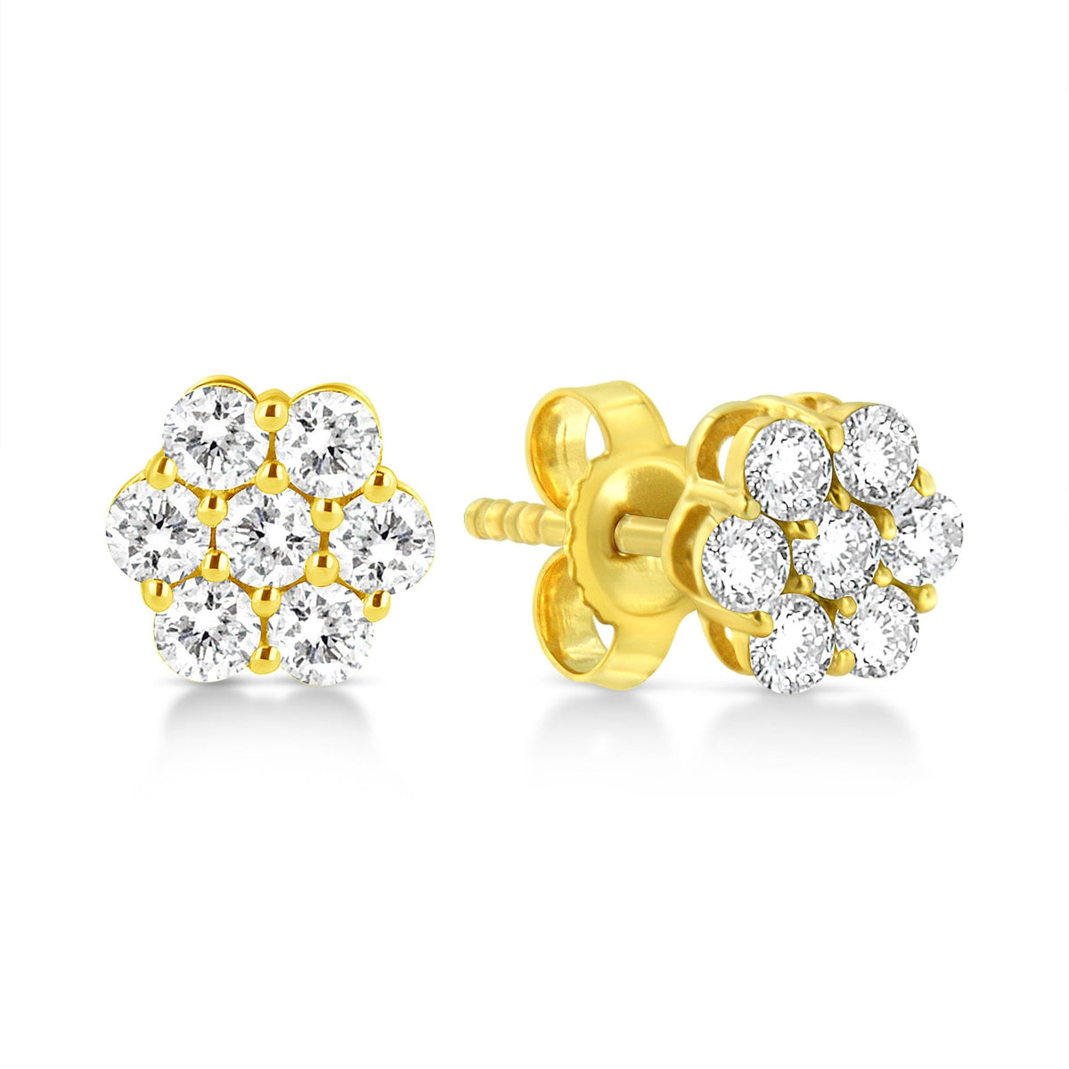 14K Yellow Gold 1/2 Cttw Brilliant Round Cut Diamond Floral Cluster Stud Earrings with Pushbacks (J-K Color, VS2-SI1 Clarity) - LinkagejewelrydesignLinkagejewelrydesign