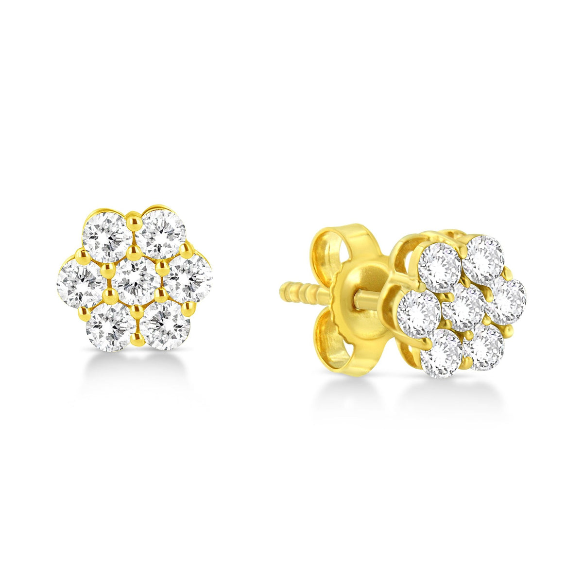 14K Yellow Gold 1/2 Cttw Brilliant Round Cut Diamond Floral Cluster Stud Earrings with Pushbacks (J-K Color, VS2-SI1 Clarity) - LinkagejewelrydesignLinkagejewelrydesign