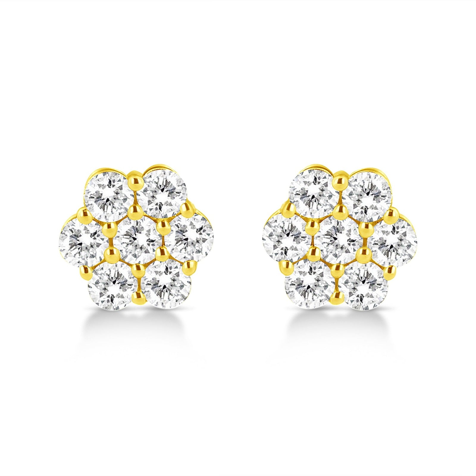 14K Yellow Gold 1/2 Cttw Brilliant Round Cut Diamond Floral Cluster Stud Earrings with Pushbacks (J-K Color, VS2-SI1 Clarity) - LinkagejewelrydesignLinkagejewelrydesign