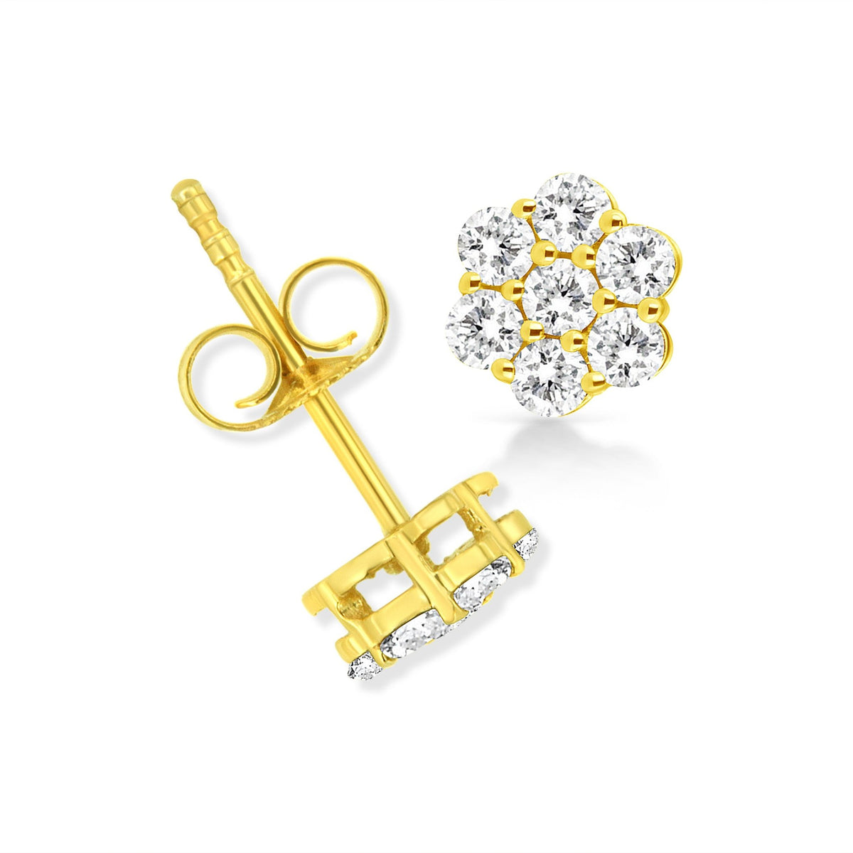 14K Yellow Gold 1/2 Cttw Brilliant Round Cut Diamond Floral Cluster Stud Earrings with Pushbacks (J-K Color, VS2-SI1 Clarity) - LinkagejewelrydesignLinkagejewelrydesign