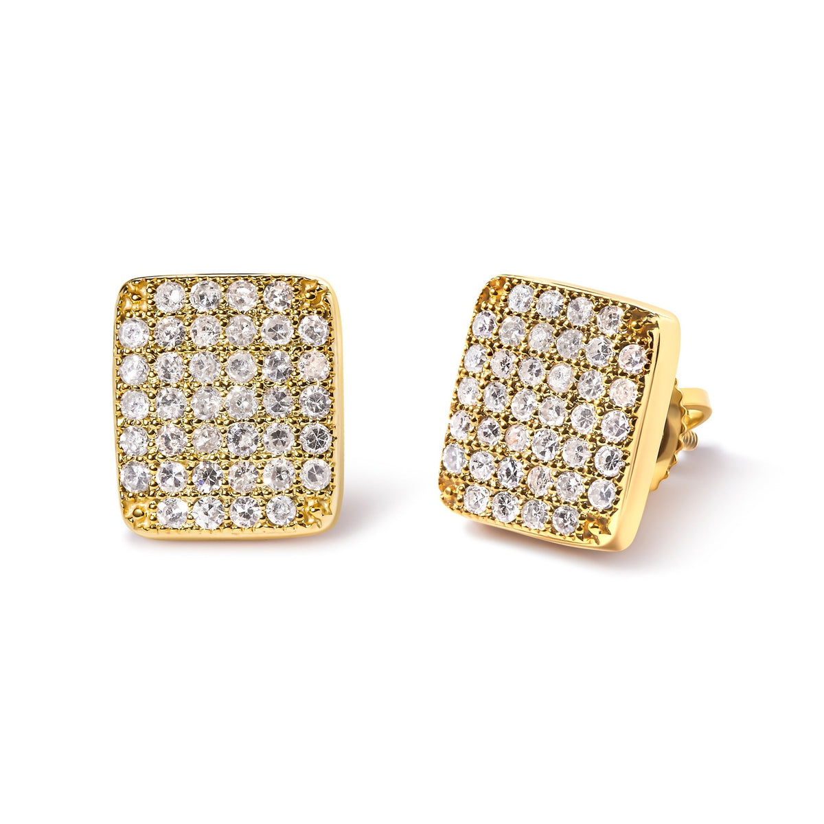 14K Yellow Gold 1/2 Cttw Diamond Square Shaped Composite Cluster Stud Earrings (I-J Color, I1-I2 Clarity) - LinkagejewelrydesignLinkagejewelrydesign