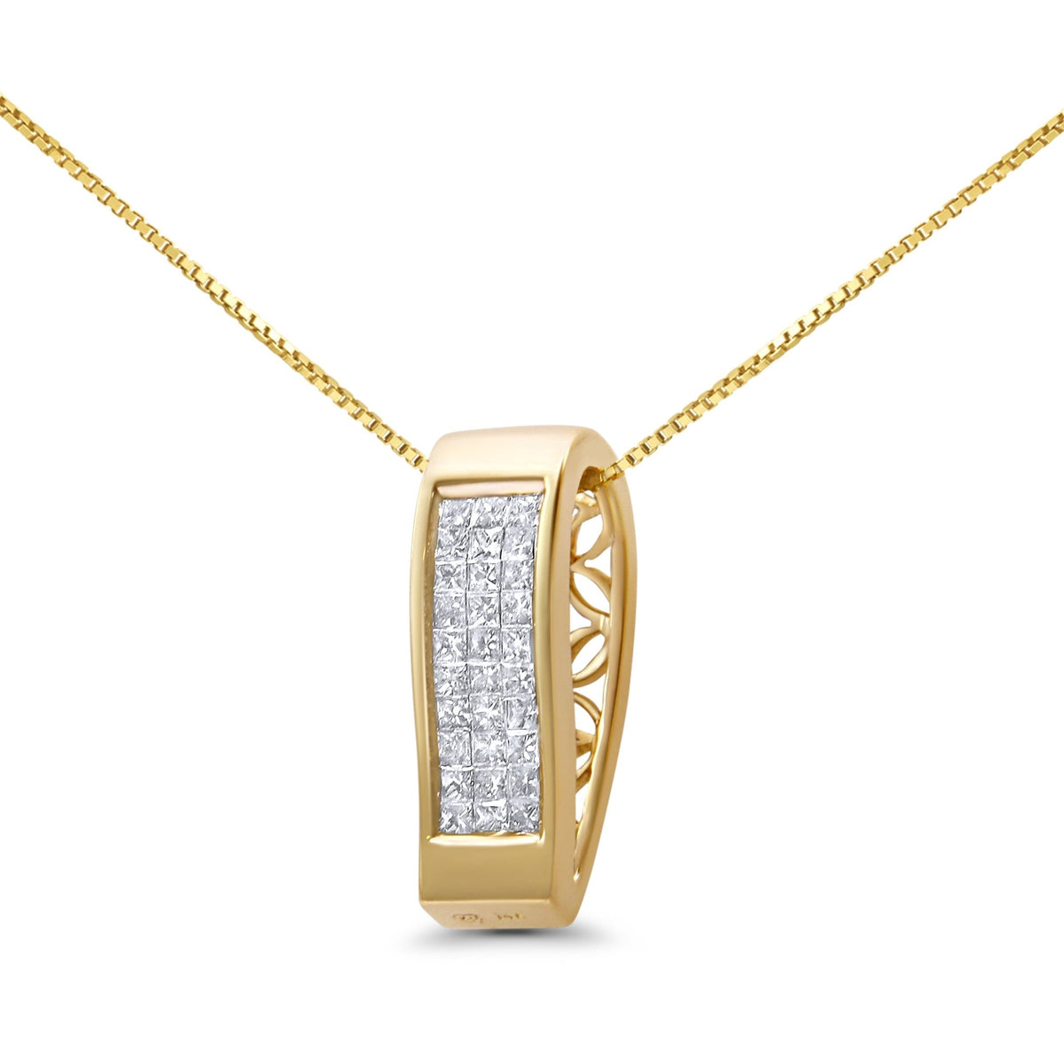 14K Yellow Gold 1/2 Cttw Invisible Set Princess Cut Diamond Vertical Bar Block Pendant 18&quot; Necklace (H-I Color, SI2-I1 Clarity) - LinkagejewelrydesignLinkagejewelrydesign