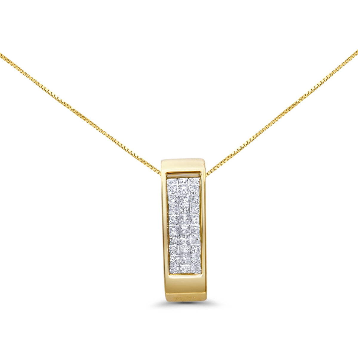 14K Yellow Gold 1/2 Cttw Invisible Set Princess Cut Diamond Vertical Bar Block Pendant 18&quot; Necklace (H-I Color, SI2-I1 Clarity) - LinkagejewelrydesignLinkagejewelrydesign