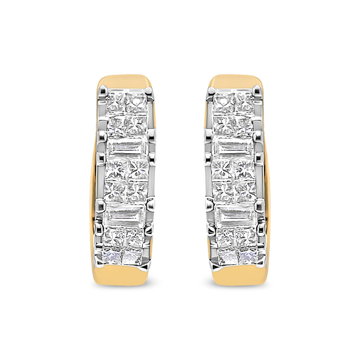 14K Yellow Gold 1/2 Cttw Princess &amp; Baguette-Cut Diamond Invisible-Set U-Hoop Earrings (H-I Color, SI2-I1 Clarity) - LinkagejewelrydesignLinkagejewelrydesign