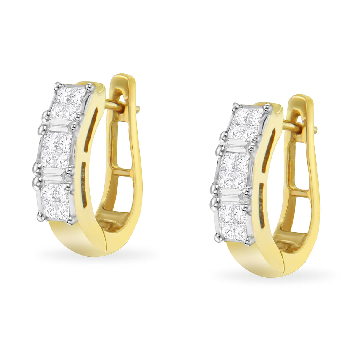 14K Yellow Gold 1/2 Cttw Princess &amp; Baguette-Cut Diamond Invisible-Set U-Hoop Earrings (H-I Color, SI2-I1 Clarity) - LinkagejewelrydesignLinkagejewelrydesign