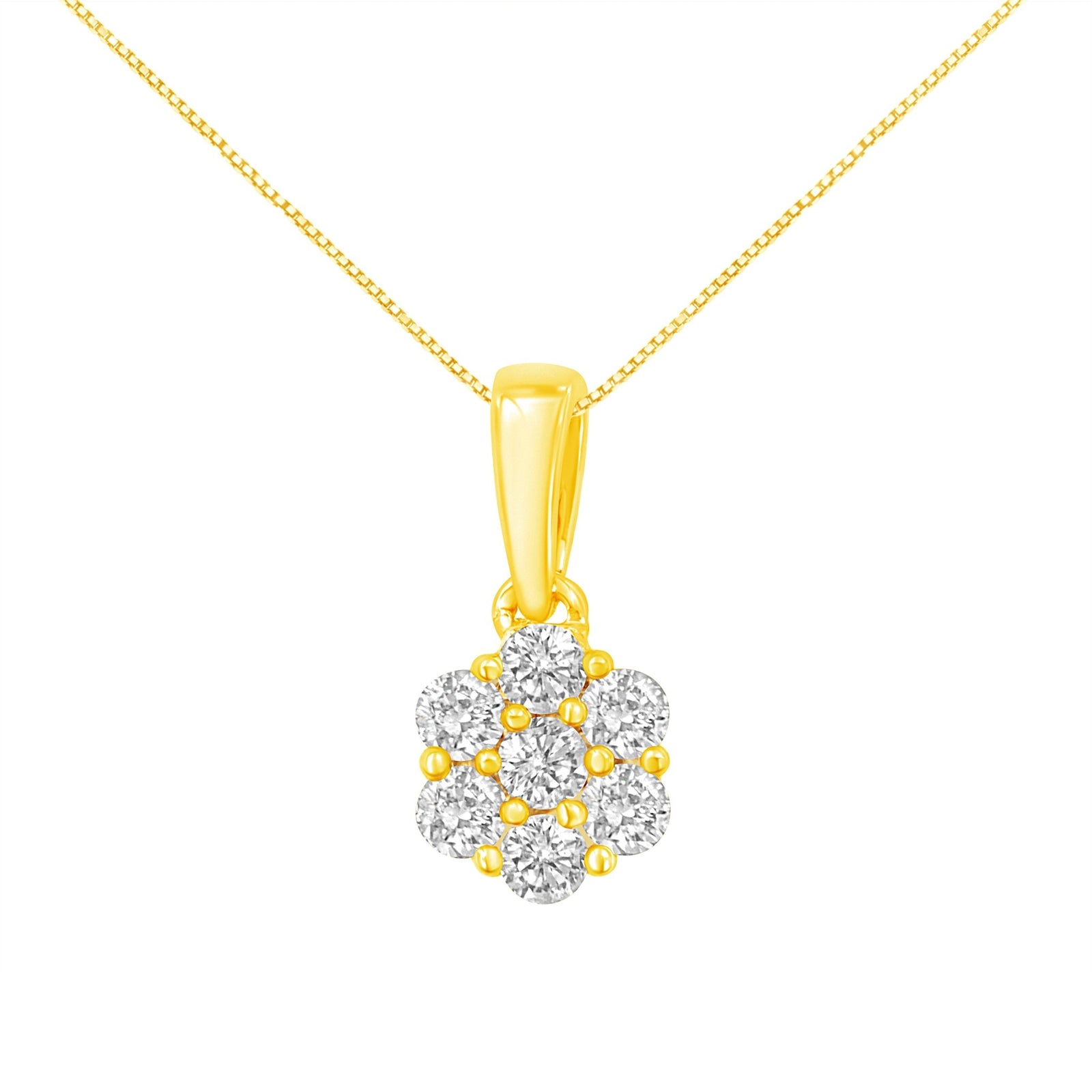 14K Yellow Gold 1/2 Cttw Prong Set, Round-Cut 7 Stone Diamond Flower 18" Pendant Necklace (J-K Color, VS1-VS2 Clarity) - LinkagejewelrydesignLinkagejewelrydesign