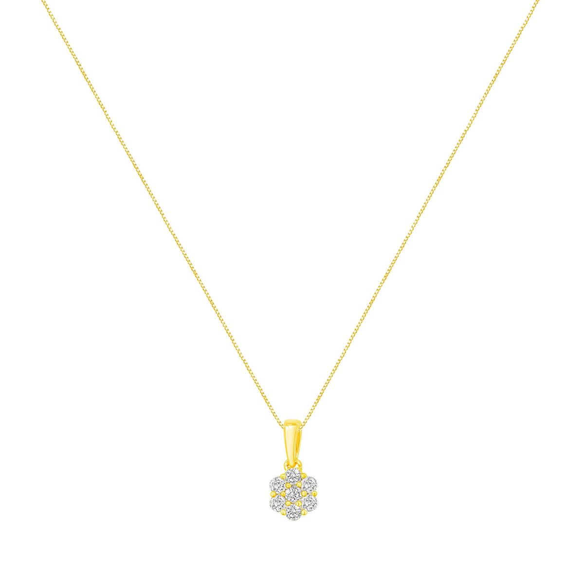 14K Yellow Gold 1/2 Cttw Prong Set, Round-Cut 7 Stone Diamond Flower 18&quot; Pendant Necklace (J-K Color, VS1-VS2 Clarity) - LinkagejewelrydesignLinkagejewelrydesign