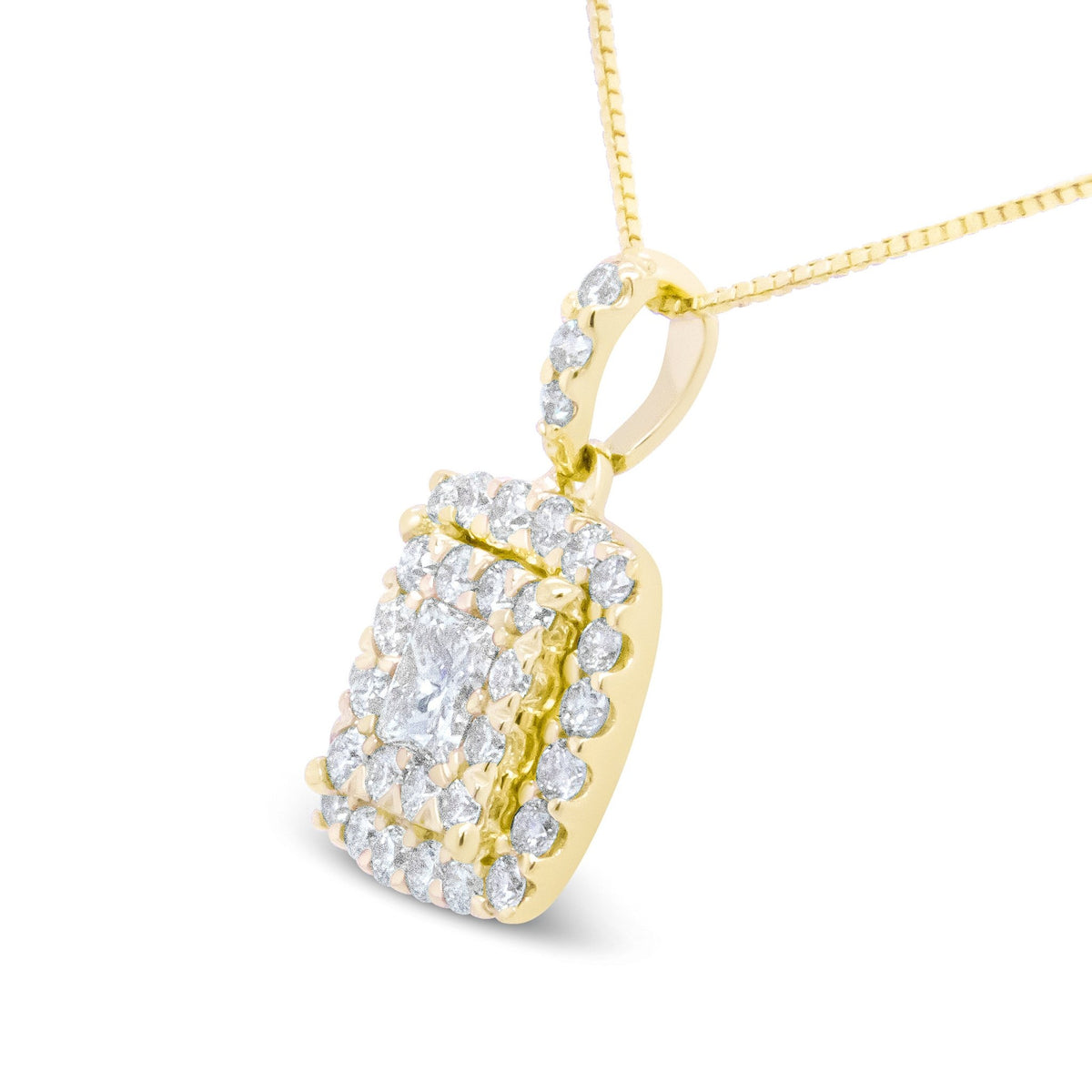 14K Yellow Gold 1/2 Cttw Round and Princess-Cut Diamond Double Halo 18&quot; Pendant Necklace (H-I Color, SI2-I1 Clarity) - LinkagejewelrydesignLinkagejewelrydesign