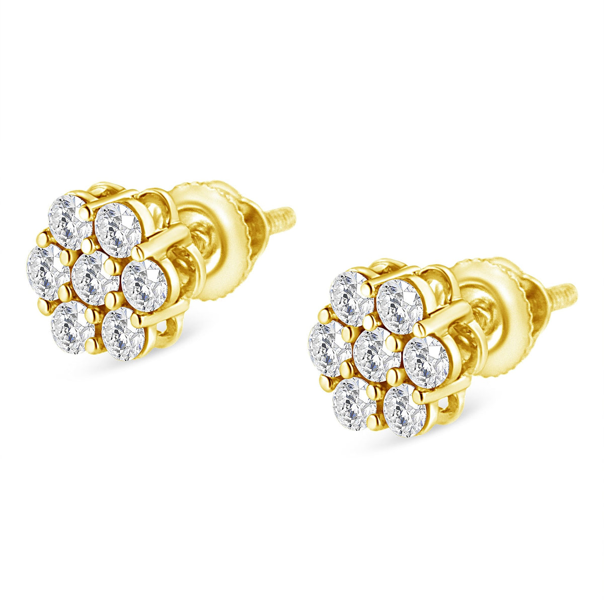 14K Yellow Gold 1/2 Cttw Round Brilliant Cut Diamond Floral Cluster Screwback Stud Earrings (I-J Color, SI2-I1 Clarity) - LinkagejewelrydesignLinkagejewelrydesign