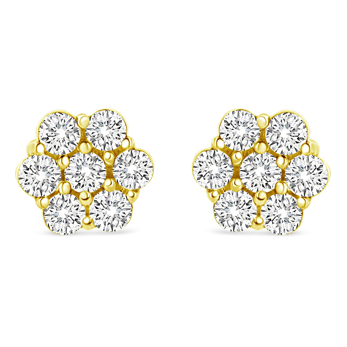 14K Yellow Gold 1/2 Cttw Round Brilliant Cut Diamond Floral Cluster Screwback Stud Earrings (I-J Color, SI2-I1 Clarity) - LinkagejewelrydesignLinkagejewelrydesign