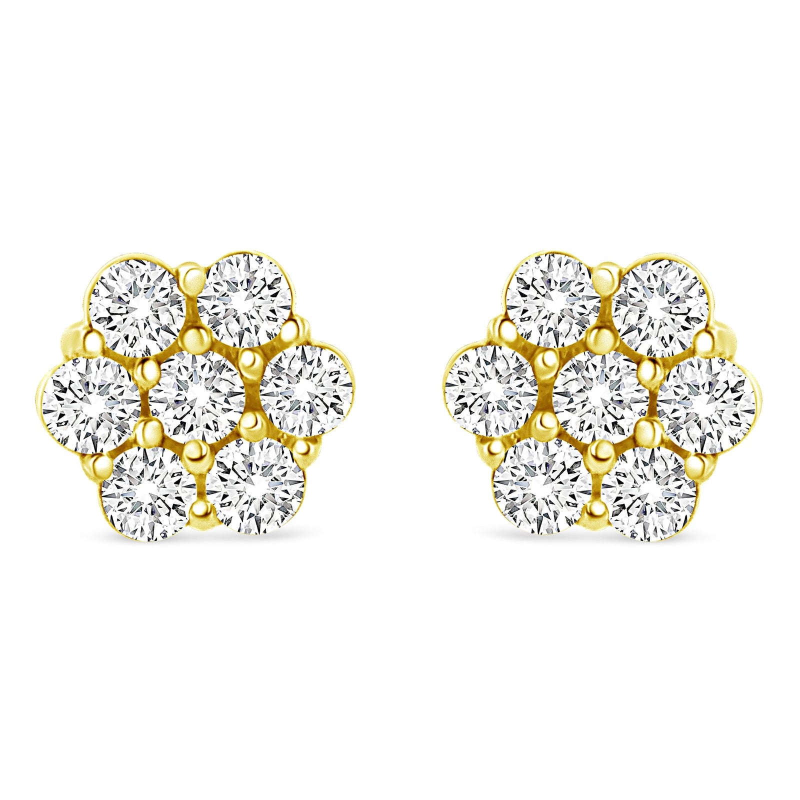 14K Yellow Gold 1/2 Cttw Round Brilliant Cut Diamond Floral Cluster Screwback Stud Earrings (I-J Color, SI2-I1 Clarity) - LinkagejewelrydesignLinkagejewelrydesign