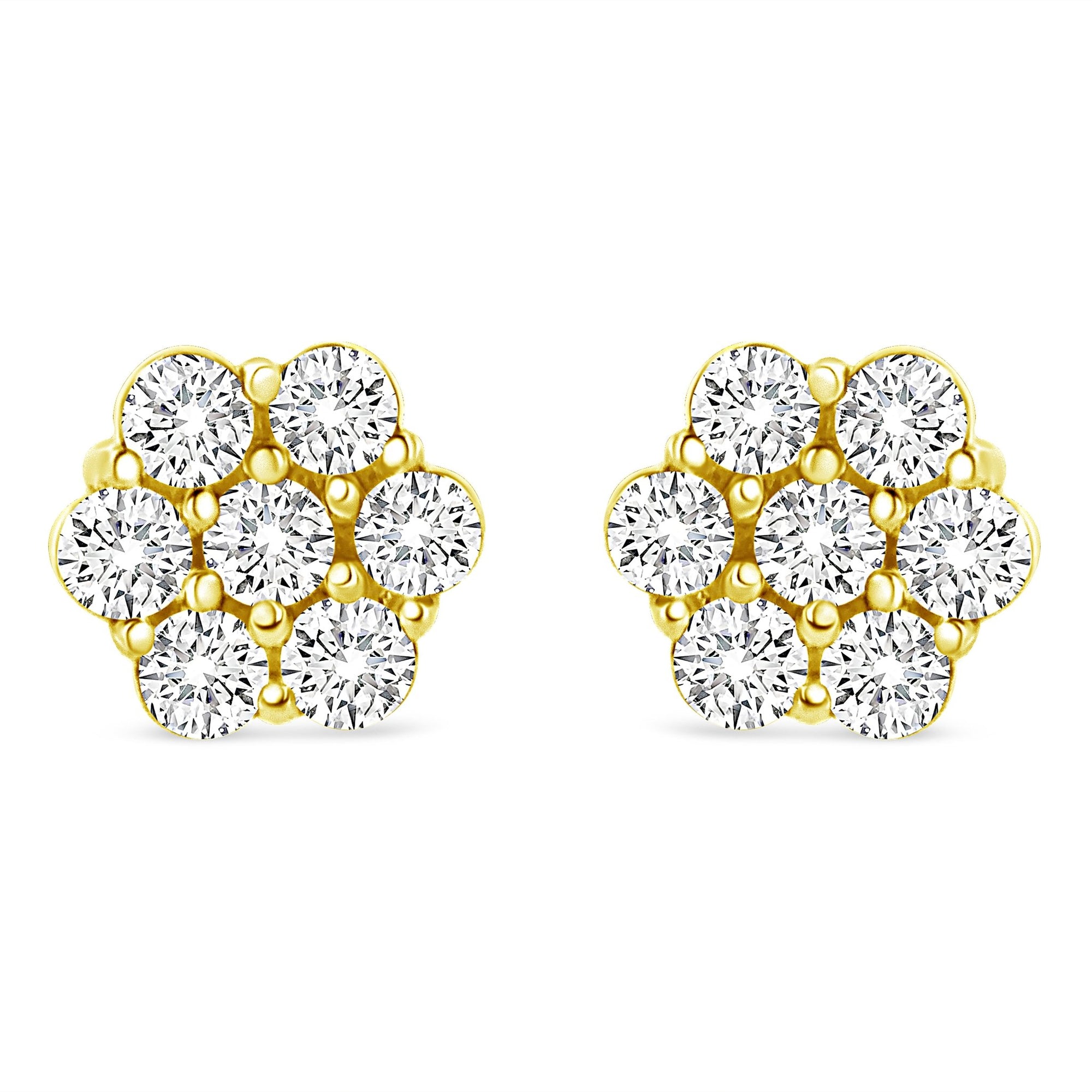 14K Yellow Gold 1/2 Cttw Round Brilliant Cut Diamond Floral Cluster Screwback Stud Earrings (I-J Color, SI2-I1 Clarity) - LinkagejewelrydesignLinkagejewelrydesign