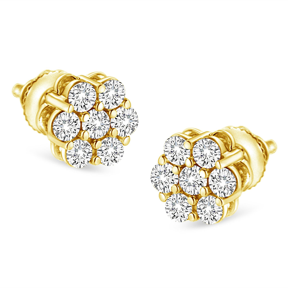 14K Yellow Gold 1/2 Cttw Round Brilliant Cut Diamond Floral Cluster Screwback Stud Earrings (I-J Color, SI2-I1 Clarity) - LinkagejewelrydesignLinkagejewelrydesign