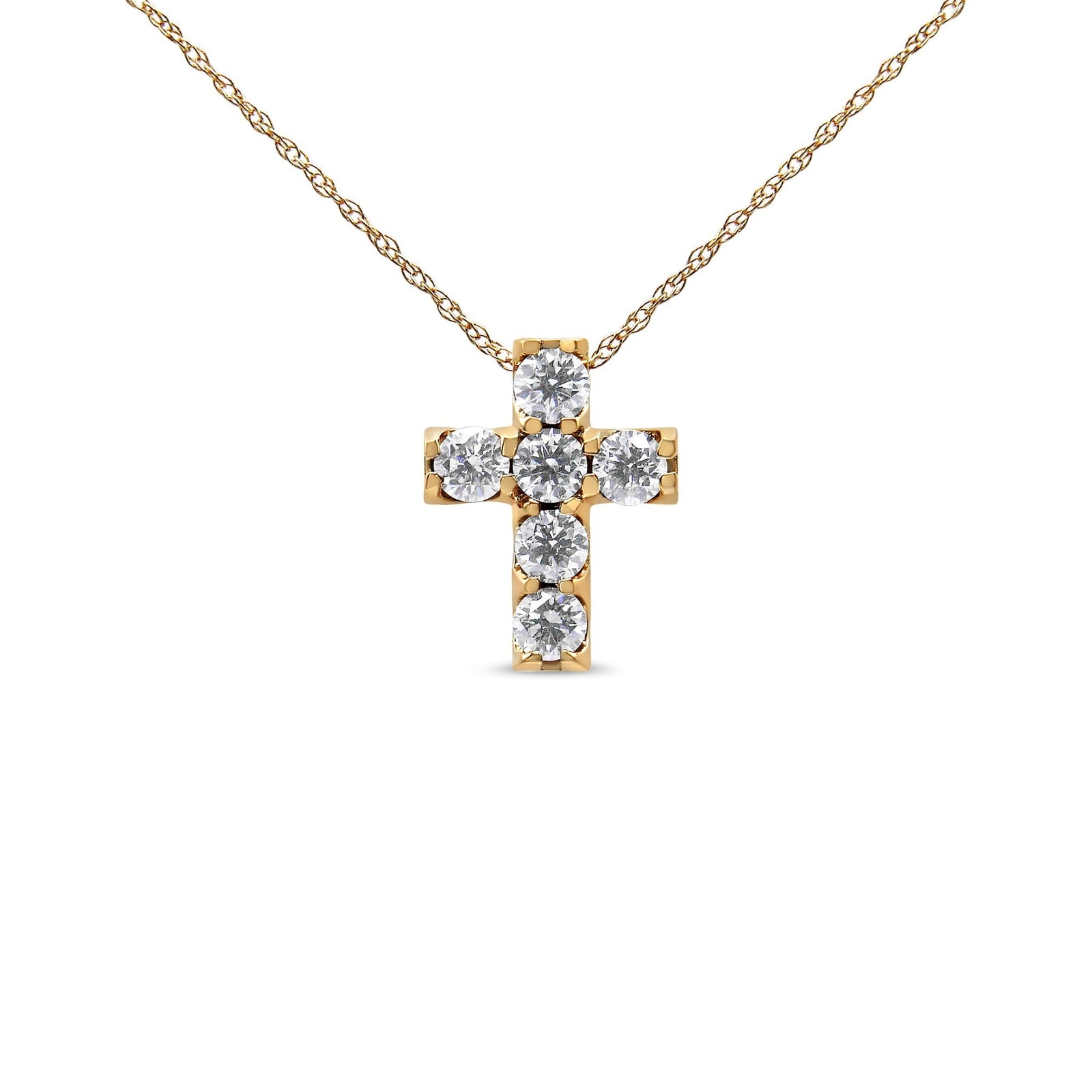 14K Yellow Gold 1/2 Cttw Round Brilliant Cut Diamond Mini Cross 18" Pendant Necklace (J-K Color, VS2-SI1 Clarity) - LinkagejewelrydesignLinkagejewelrydesign