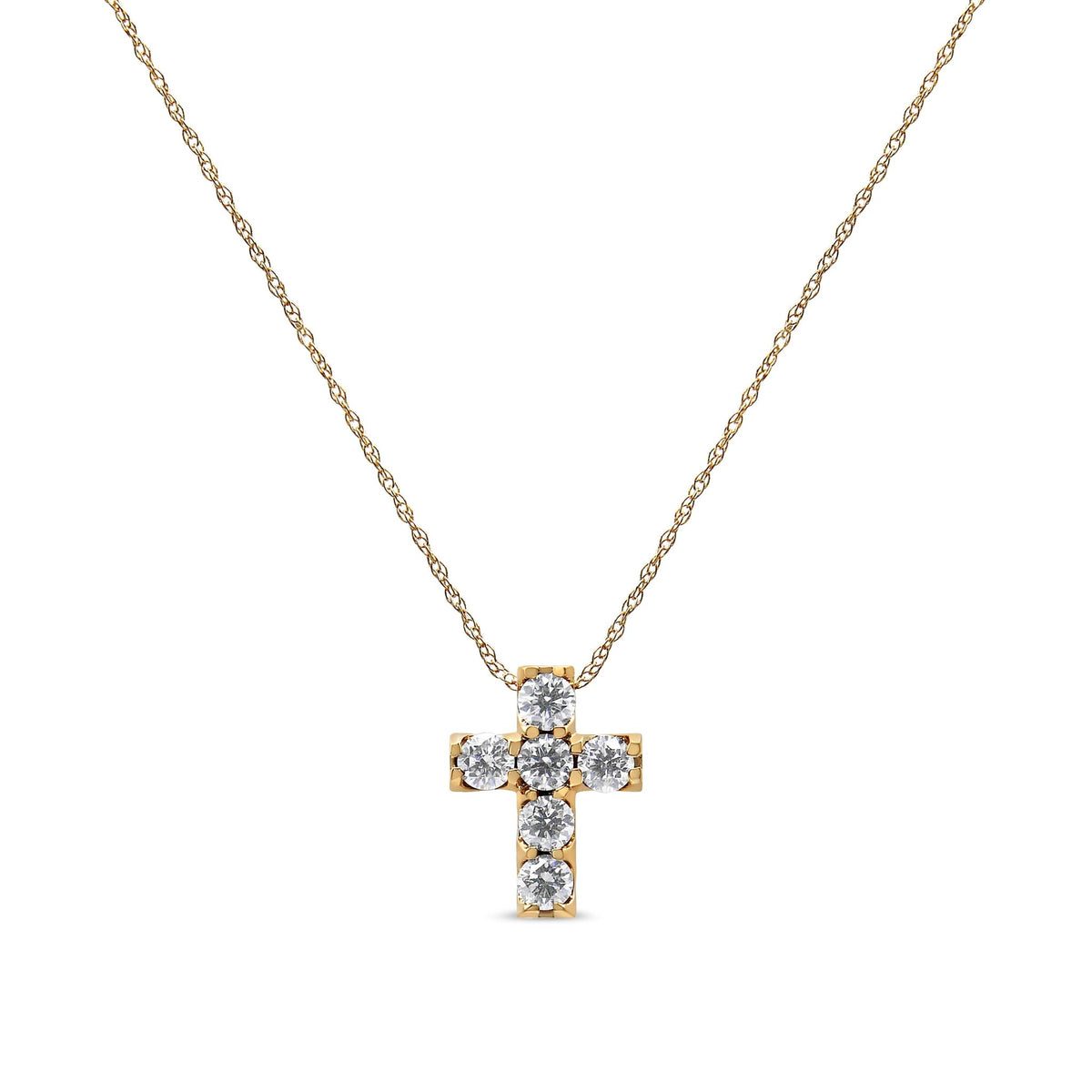 14K Yellow Gold 1/2 Cttw Round Brilliant Cut Diamond Mini Cross 18&quot; Pendant Necklace (J-K Color, VS2-SI1 Clarity) - LinkagejewelrydesignLinkagejewelrydesign