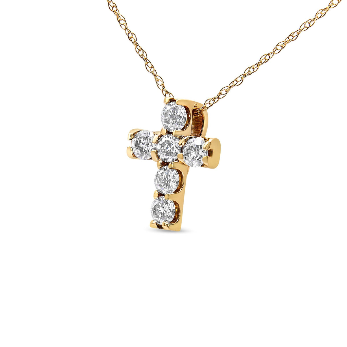 14K Yellow Gold 1/2 Cttw Round Brilliant Cut Diamond Mini Cross 18&quot; Pendant Necklace (J-K Color, VS2-SI1 Clarity) - LinkagejewelrydesignLinkagejewelrydesign